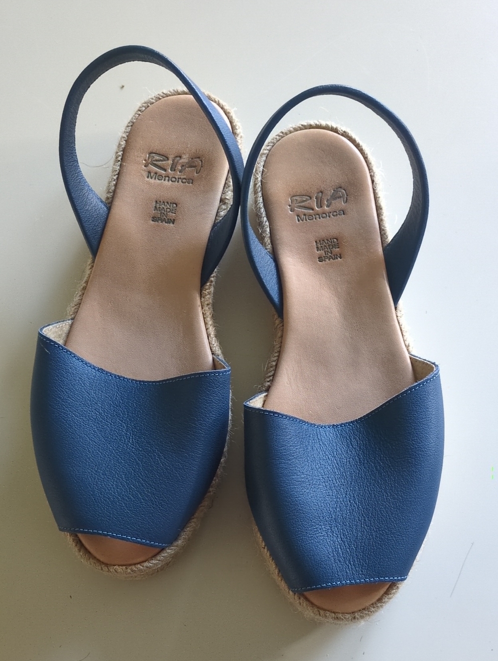 Ria Menorca Women's Blue Leather Avarcas Slingback Espadrilles Sandals Size 40